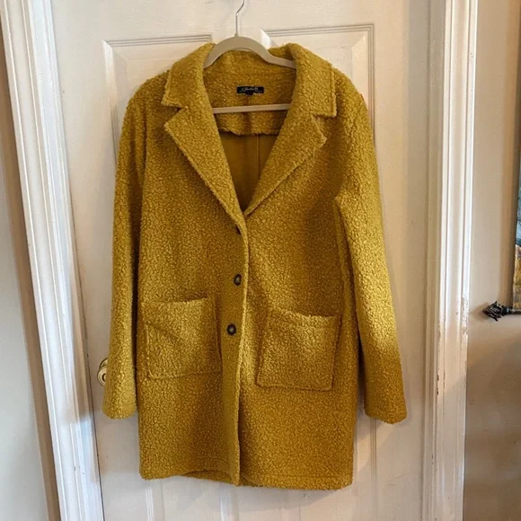 CHARLIE B Mustard women’s L boucle Sherpa button down coat pockets - Picture 1 of 5